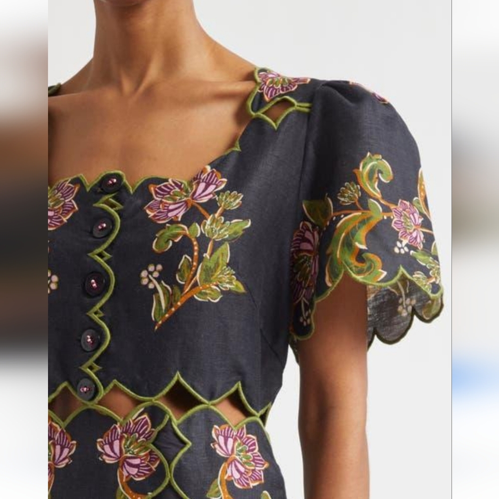 Farm Rio linen midi dress with embroidery NWT Sz XS - Picture 4 of 8